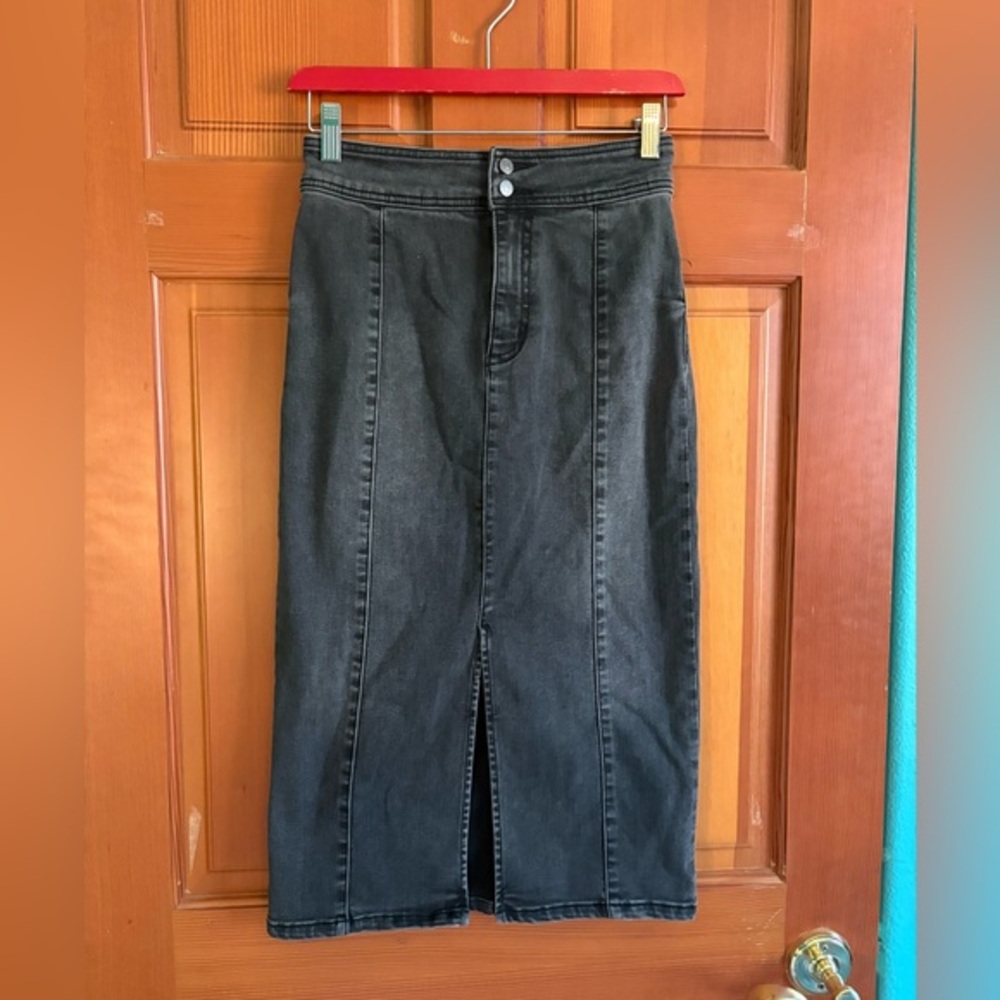 We the Free denim stretch midi skirt